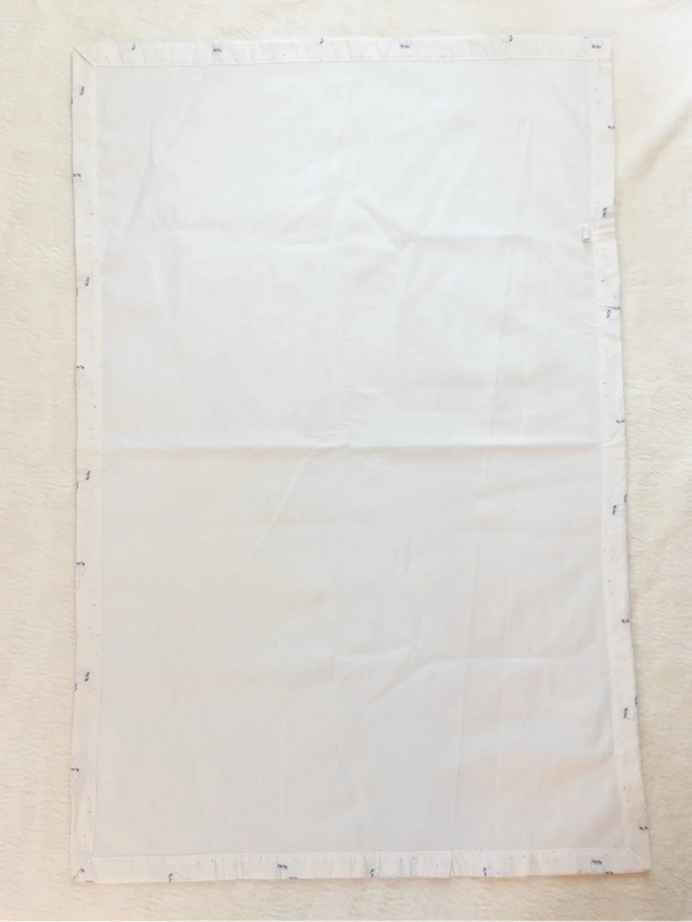 Vintage 90s Crib Blanket Lamb Print Trim White Cotton Baby Blanket 52”x34.5”
